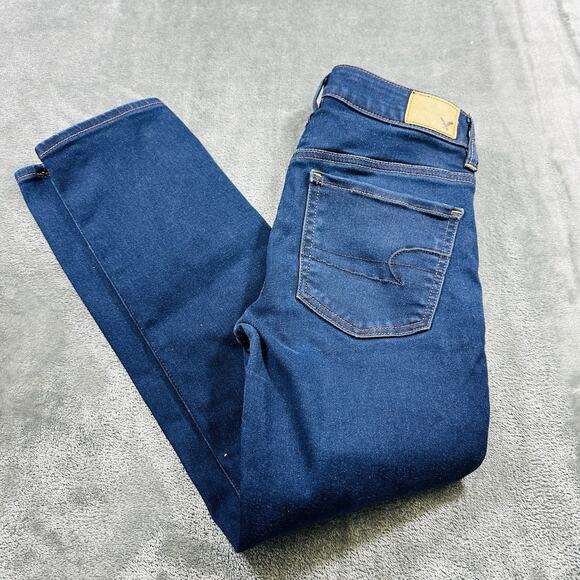 American Eagle Jegging Jeans Womens Sz.4 Blue‎ Denim Crop Super Super Stretch - Picture 8 of 12